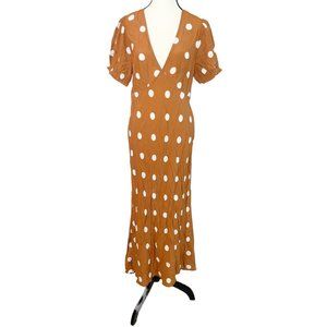 A New Day Women's Crepe Puff Short Sleeve Midi Dress, Medium Brown Polk-a-Dot